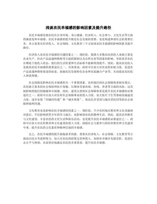 浅谈农民幸福感的影响因素及提升路径