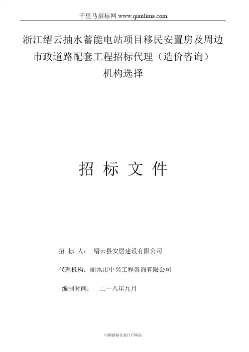 抽水蓄能电站项目移民安置房及周边市政道路配套工程造价招投标书范本