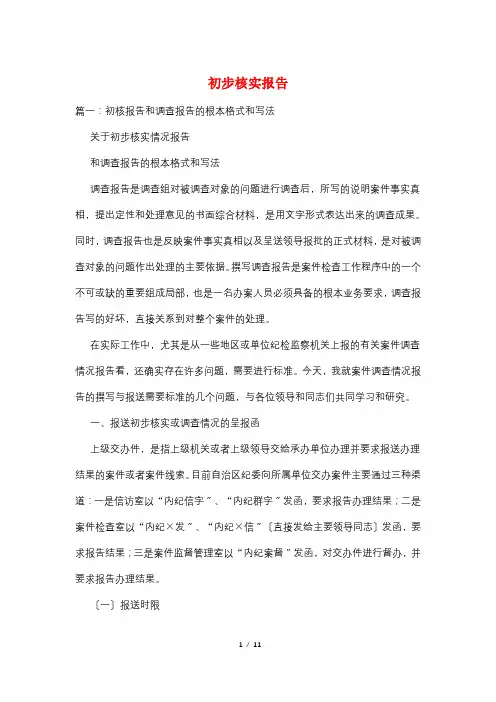 初步核实报告