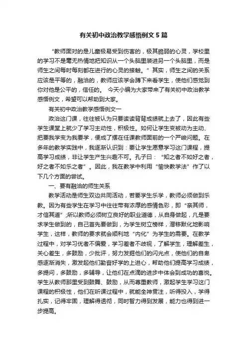 有关初中政治教学感悟例文5篇