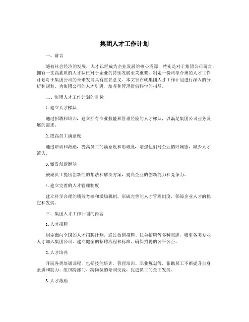 集团人才工作计划