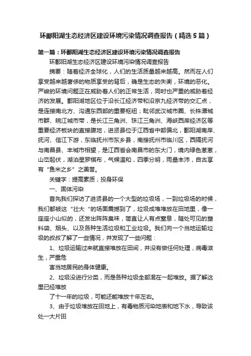 环鄱阳湖生态经济区建设环境污染情况调查报告（精选5篇）
