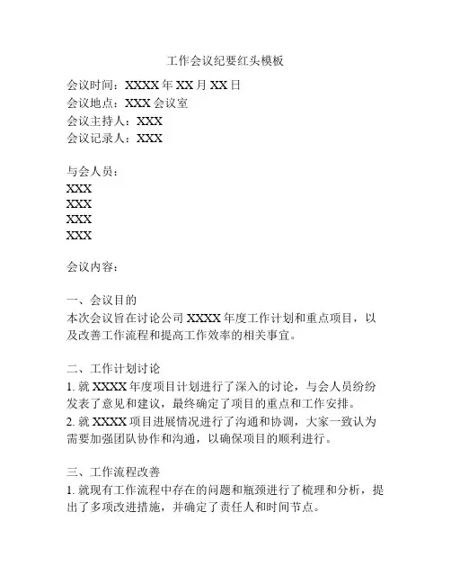 工作会议纪要红头模板