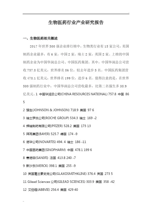 生物医药行业产业研究报告