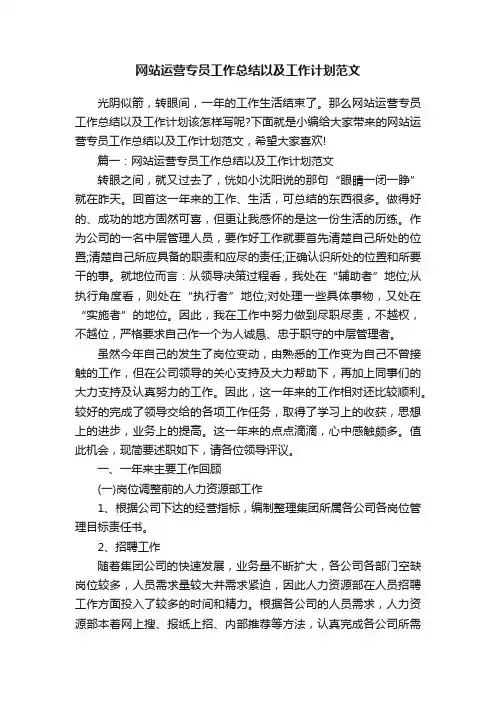 网站运营专员工作总结以及工作计划范文