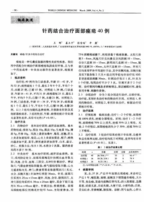 针药结合治疗面部痤疮40例