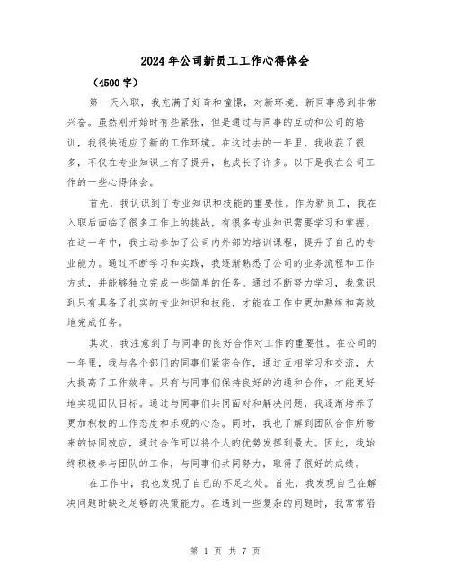 2024年公司新员工工作心得体会(4篇)