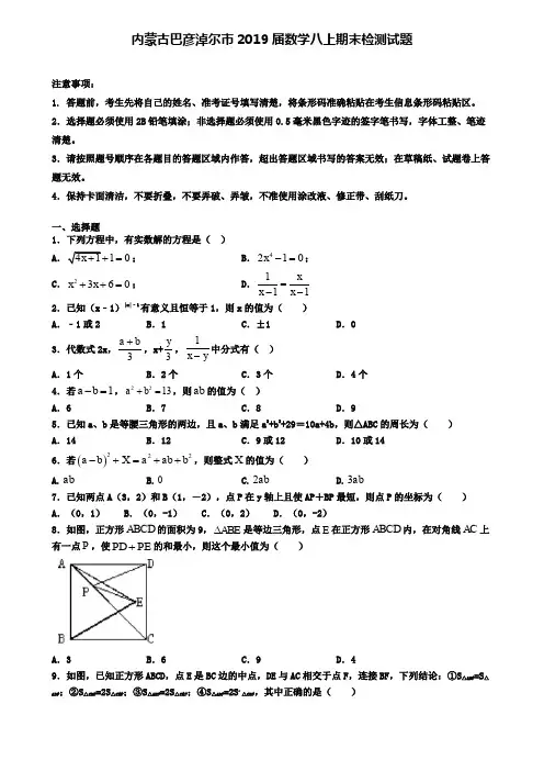 内蒙古巴彦淖尔市2019届数学八上期末检测试题