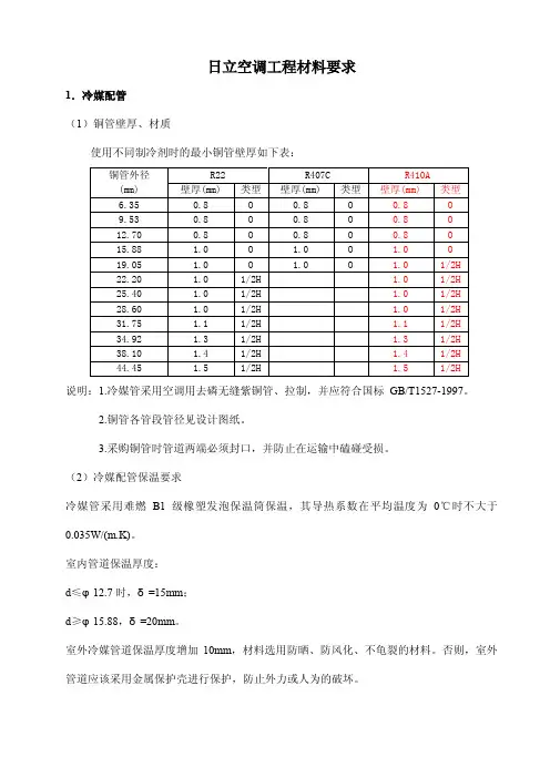 空调工程材料要求