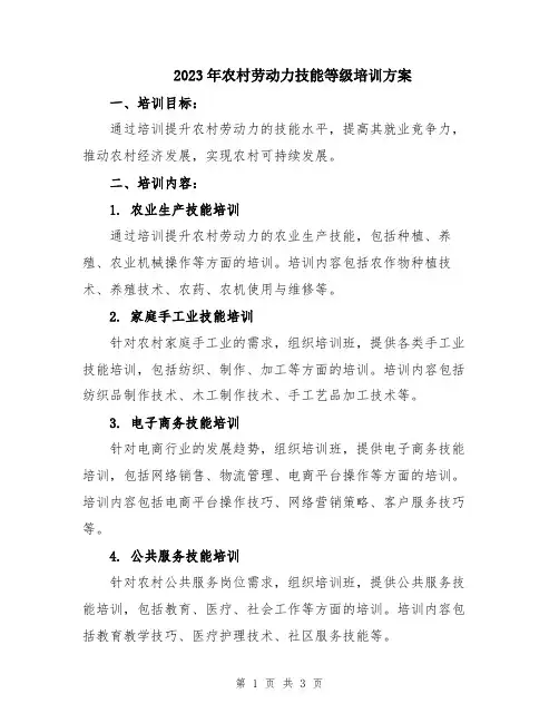 2023年农村劳动力技能等级培训方案
