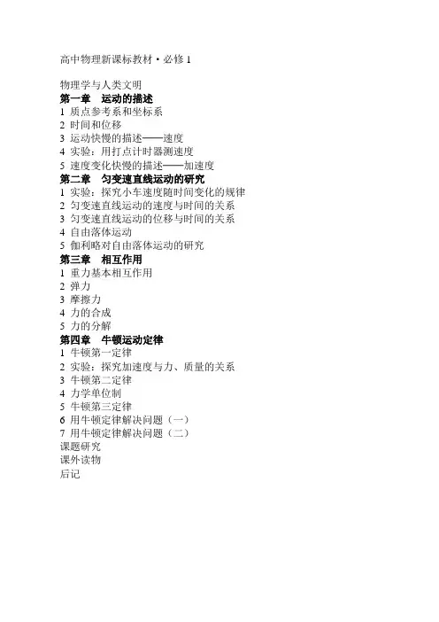 高中物理目录(新课标全)