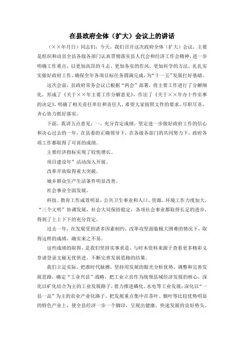 最新-在县政府全体(扩大)会议上的讲话 精品