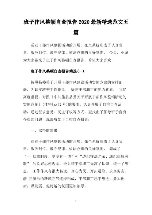 班子作风整顿自查报告2020最新精选范文五篇.doc