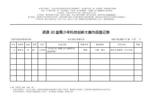 渠县30届青少年科技创新大赛作品登记表