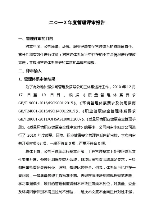 三体系管理评审报告