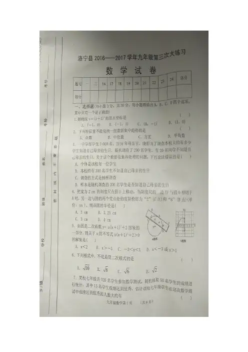 河南省洛阳市洛宁县2017届九年级中考一模(第三次大练习)数学试题(扫描版)(附答案)