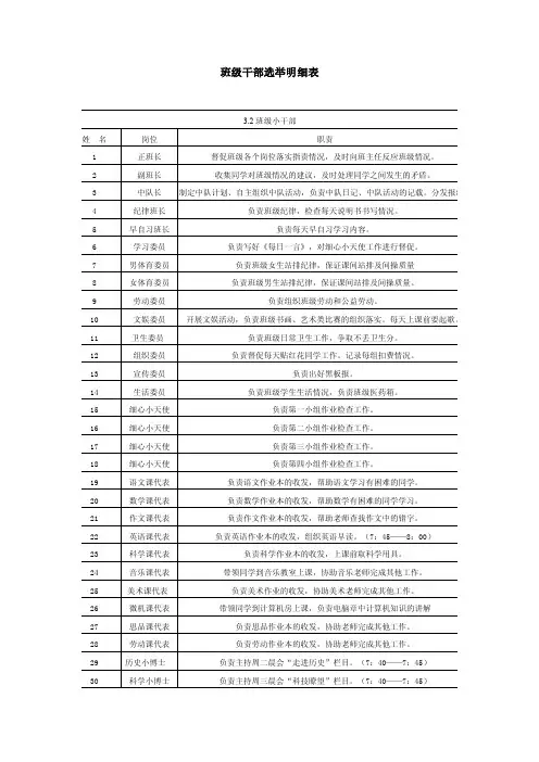 班级干部选举明细表