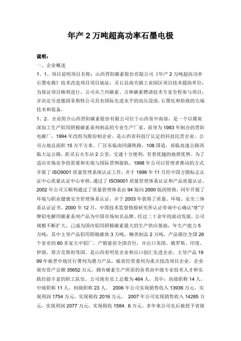 年产2万吨超高功率石墨电极可行性研究报告
