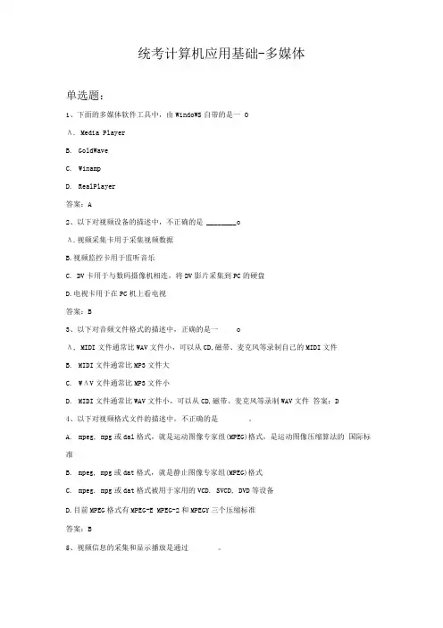 统考计算机应用基础-多媒体