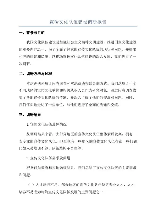 宣传文化队伍建设调研报告