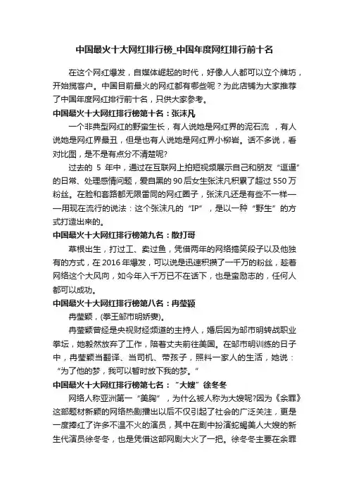 中国最火十大网红排行榜_中国年度网红排行前十名