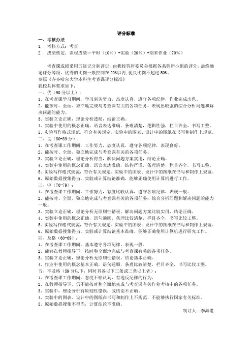 综合实践2考察课评分标准