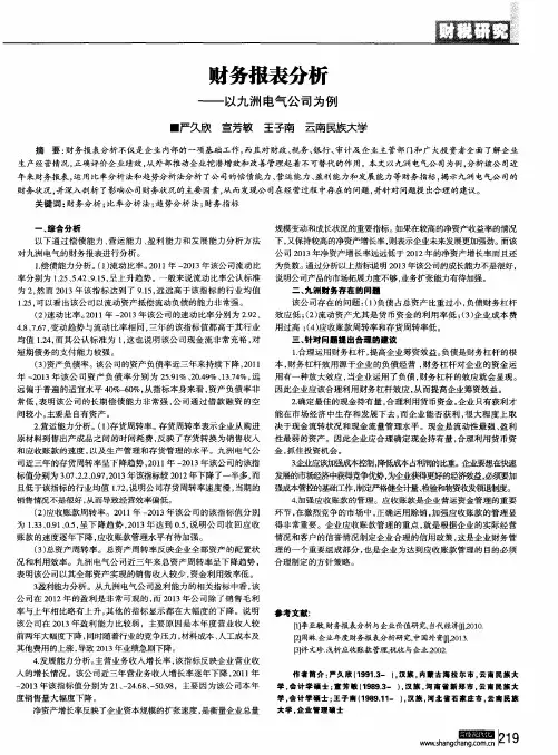 财务报表分析——以九洲电气公司为例