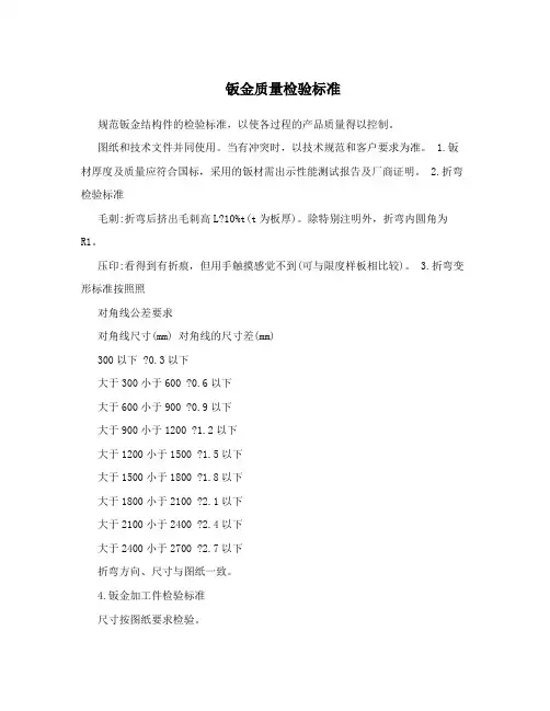钣金质量检验标准