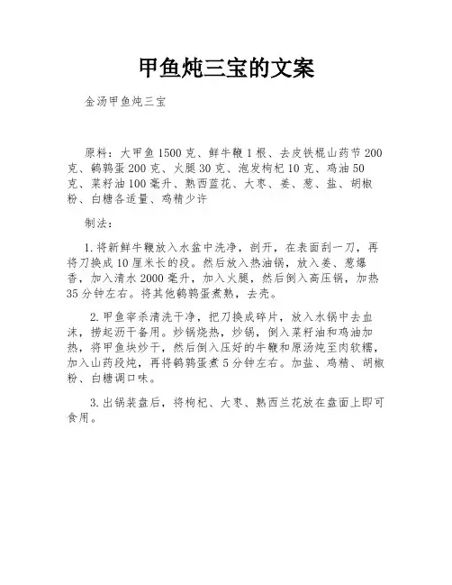 甲鱼炖三宝的文案