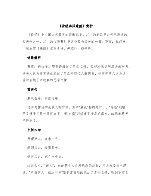 《诗经秦风蒹葭》赏析