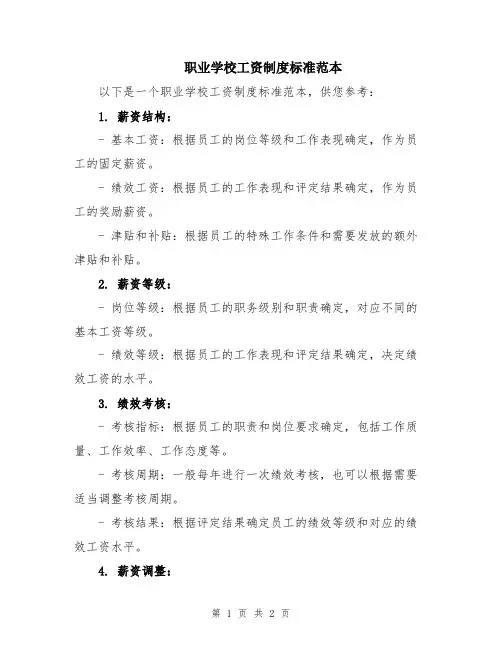 职业学校工资制度标准范本