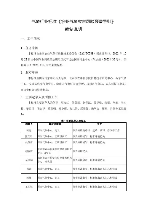 农业气象灾害风险预警服务 导则编制说明