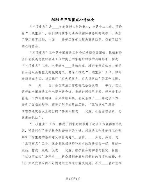 2024年三项重点心得体会(2篇)