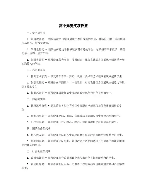 高中竞赛奖项设置