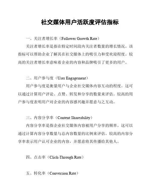 社交媒体用户活跃度评估指标