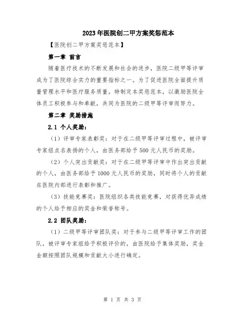 2023年医院创二甲方案奖惩范本
