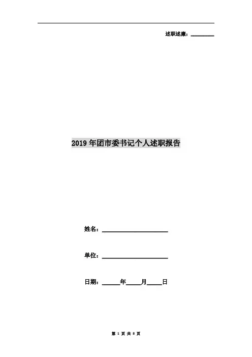 2019年团市委书记个人述职报告