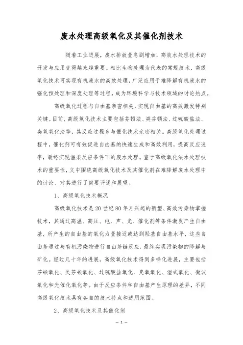 废水处理高级氧化及其催化剂技术