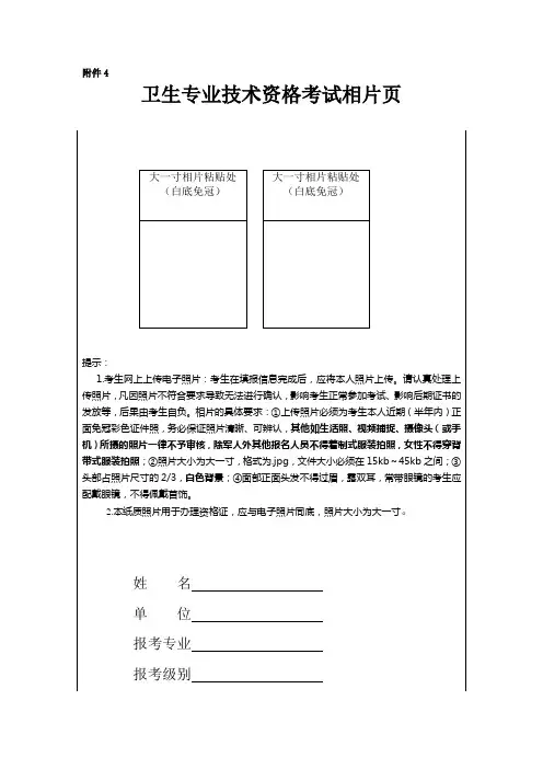 卫生专业技术资格考试相片页