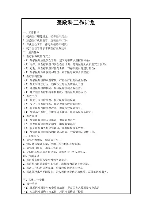 医政科工作计划