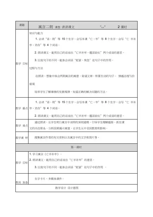 小学二年级下册语文教案：12寓言二则-教案