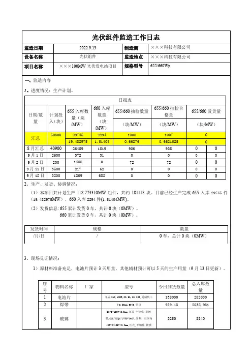 光伏组件监造工作日志