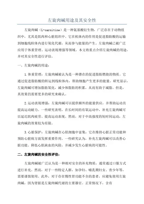 左旋肉碱用途及其安全性