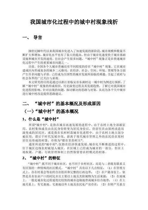 我国城市化过程中的城中村问题浅析