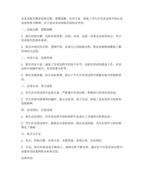 实训报告的综合评语