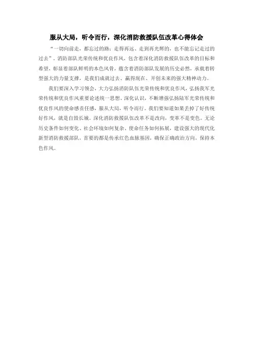 服从大局,听令而行,把深化消防救援队伍改革进行到底心得体会