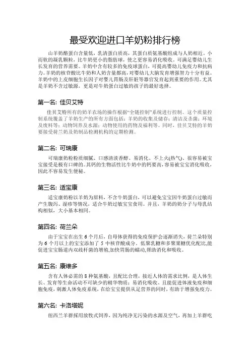 最受欢迎进口羊奶粉排行榜