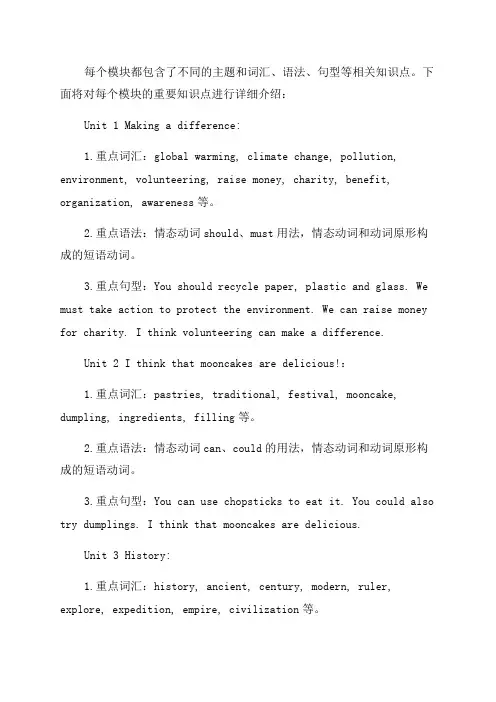 外研社八年级下册英语各模块知识点
