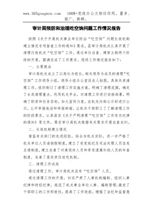 审计局预防和治理吃空饷问题工作情况报告