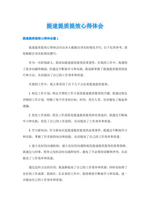 提速提质提效心得体会